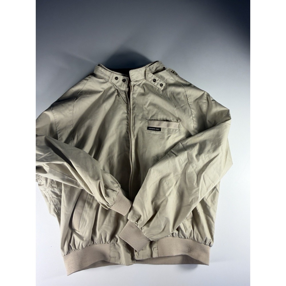 Members Only Men's Size 44 Tan Racer Jacket Zip Front Ribbed Cuffs